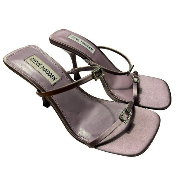 Steve Madden Aislinn Lilac Satin Strappy Rhinestone Detail Slip-On Sandals 6.5M - Picture 2 of 11